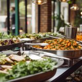 Des plats sur une table lors d'un buffet pour un mariage.