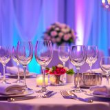 Catering service. Table setting, glass goblets cutlery isolated with white highlights, png